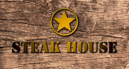 Steak House Holz Tafel Schild mit Goldschrift