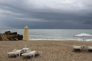 Seascape before the storm on the Black sea,sand  beach