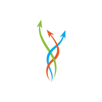 Arrow vector logo icon, colorful three way arrow vector icon, directions symbol, business chart