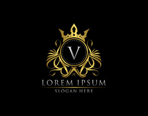 Fototapeta premium Premium Royal King V Letter Crest Gold Logo template