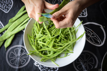 Collection of photographs cooking green beans.