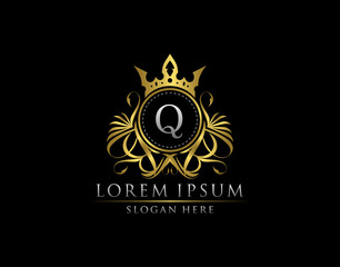 Premium Royal King Q Letter Crest Gold Logo template