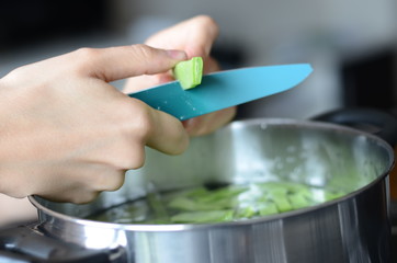 Collection of photographs cooking green beans.