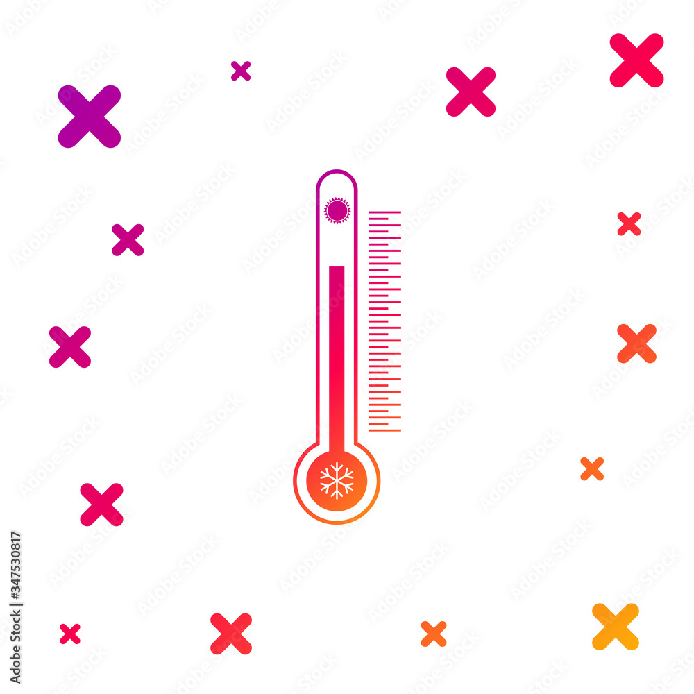 Poster color thermometer with scale measuring heat and cold, with sun and snowflake icon isolated on white 