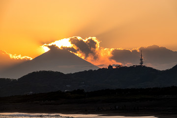 富士に沈む夕日