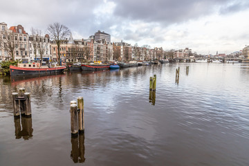 Boats, building and channels in Amsterdan