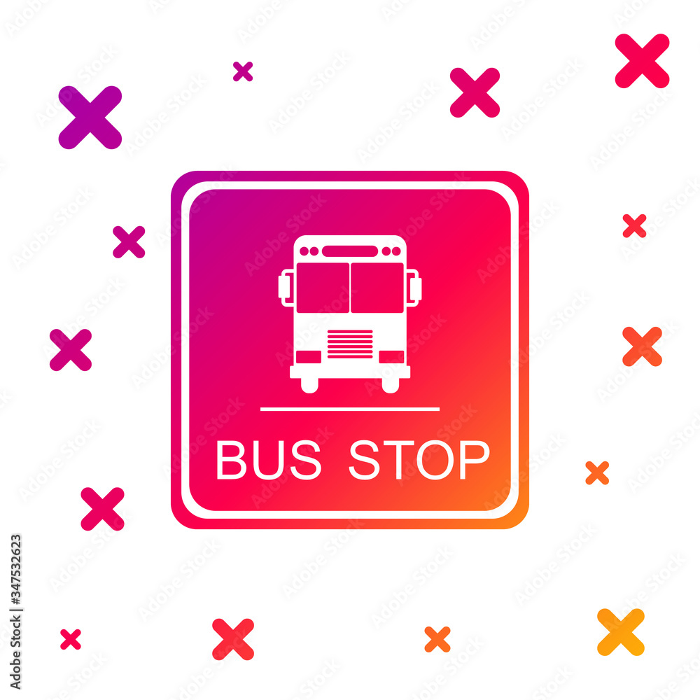 Poster color bus stop icon isolated on white background. gradient random dynamic shapes. vector illustratio