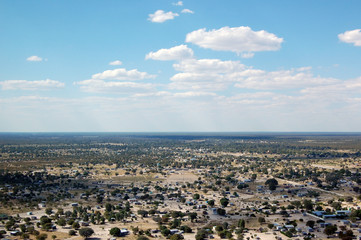 Aerial view of Maun looking out towards the Okavango Delta