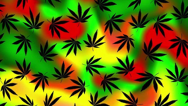 Wavy moving stirring background. with Hemp leaves. Seamless looping footage.