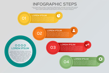 Circle chart infographic template with 4 options for presentations, advertising, layouts, reports. Flat Vector illustration.