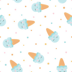 seamless pattern of cute cartoon ice cream