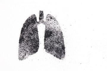 silhouette of human lungs from coal dust on a white background, lungs from pieces of coal, health...