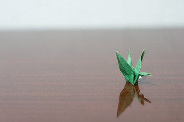 old folding bird, green tsuru