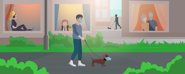 Vector illustration of a walking with dog after quarantine