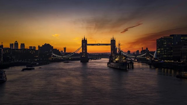 Time Lapse Sunrise over the London Bridge along the River Thames England