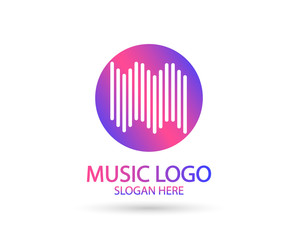 Music logo template. Musical note and vinyl record vector design. Turntable illustration