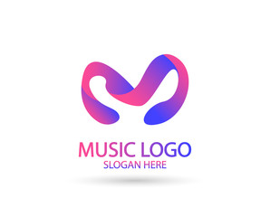 Music logo template. letter M vector design. Turntable illustration
