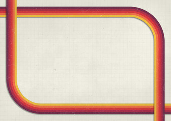 A retro 1970's or 1980's graphic background design for use as a product, poster or flyer background with yellow, orange and red curved stripes with corner border and copy space for design