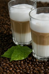 Kaffeebohnen, frisch, aromatisch Kaffee, latte macchiato, Milchschaum