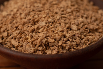 Raw Soya Mince. Textured Soy. Meat Substitute in a bowl