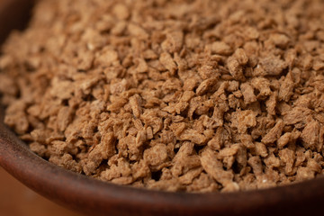 Raw Soya Mince. Textured Soy. Meat Substitute in a bowl