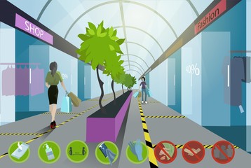 Vector illustration of shopping center after quarantine