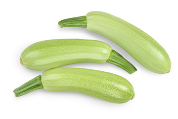 zucchini or marrow isolated on white background with clipping path and full depth of field. Top view. Flat lay