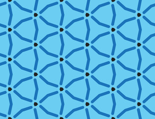 Seamless geometric pattern, texture or background vector in blue, black colors.