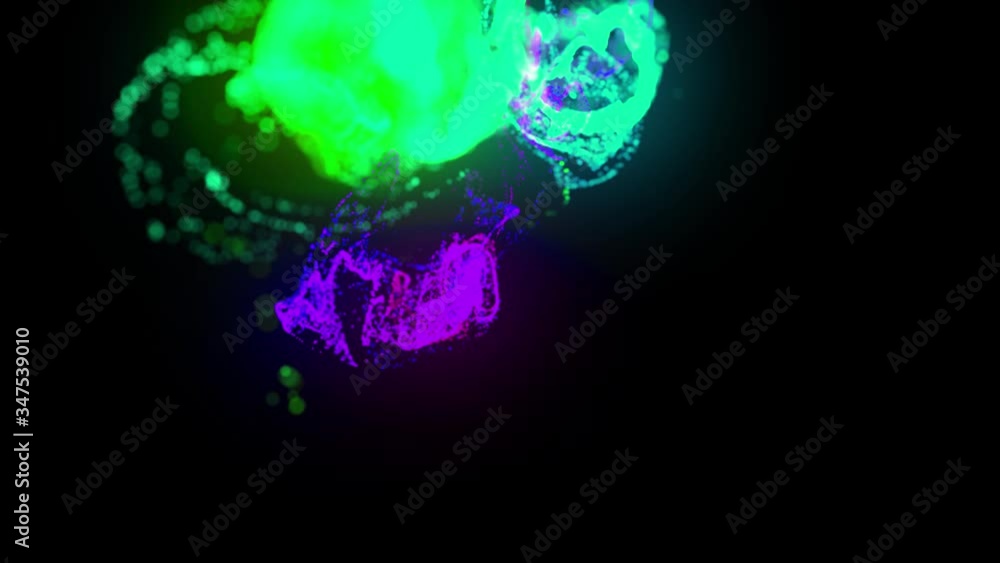 Aufkleber glow ink change color. injection of fluorescent amazing ink in water on black background in 4k. 3d r