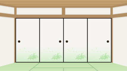 和室_ふすま_畳_背景イラスト_16:9