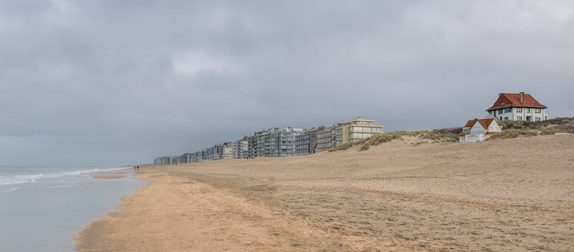 Deserted beach of Sint-Idesbald, Belgium.
