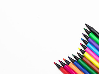 Colorful marker pen set on white background.