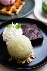 Green tea ice cream with brownie