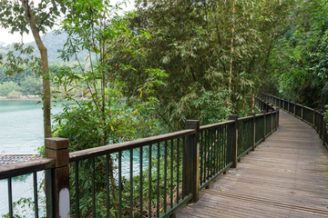 wooden walkway to Sun Moon Lake Ropeway Station, Taiwan