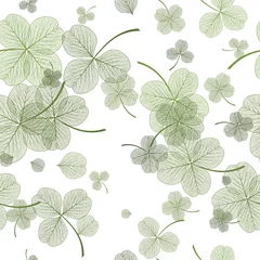 Stof per meter Naadloos patroon met groene klaverbladeren. Vector, EPS-10. © helenagl