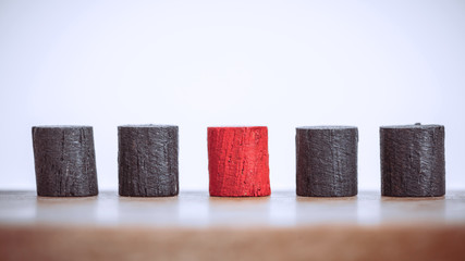 Close up wooden block on table. Business leadership and teamwork concept.