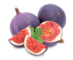 Fresh fig fruit and half isolated on white background