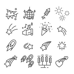 Set of celebration icon isolated for various events. Fireworks modern outline style on white background