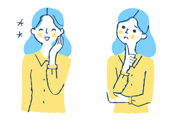 女性　喜ぶ表情と悩む表情　