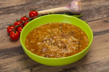 Caucasian Kharcho soup with beef meat