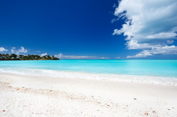 Clean White Caribbean Beach With Blue Sky, Antigua