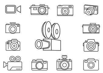 Thin line icons for Camera on white background,Vector illustration