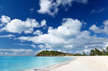 Clean White Caribbean Beach With Blue Sky, Antigua