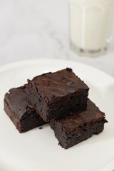 The group of homemade Chocolate Brownies on the white background - Copy Space