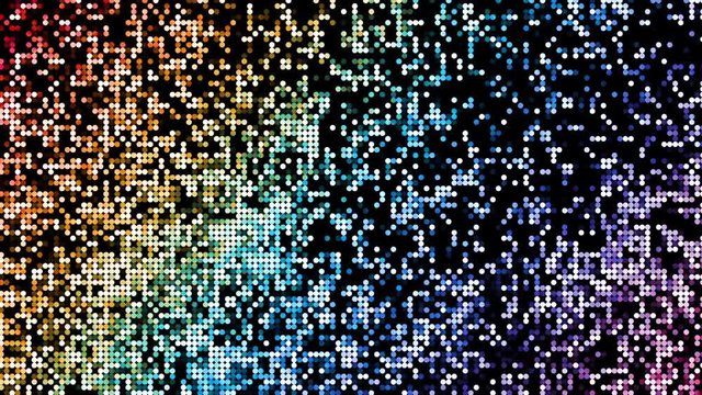 Abstract futuristic background with moving small circles. Grunge datamosh effect. Animated looping footage.