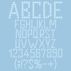 Alphabet, letters, numbers and signs made of plastic bubbles, packaging bubble wrap. Set of isolated vector objects.