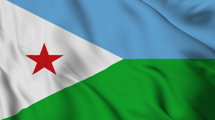 Djibouti flag is waving 3D animation. Djibouti flag waving in the wind. National flag of Djibouti.