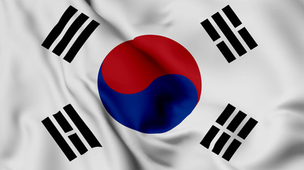 south Korea flag is waving 3D animation. Korean flag waving in the wind. National flag of Korea .
