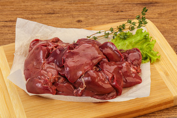 Raw chicken liver over board