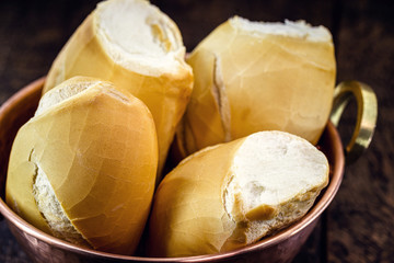 copper pan with several 